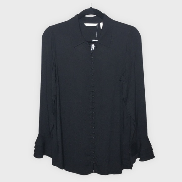 Soft Surroundings Poet Blouse Black Ruffle Sleeves Top NWOT - Picture 2 of 12